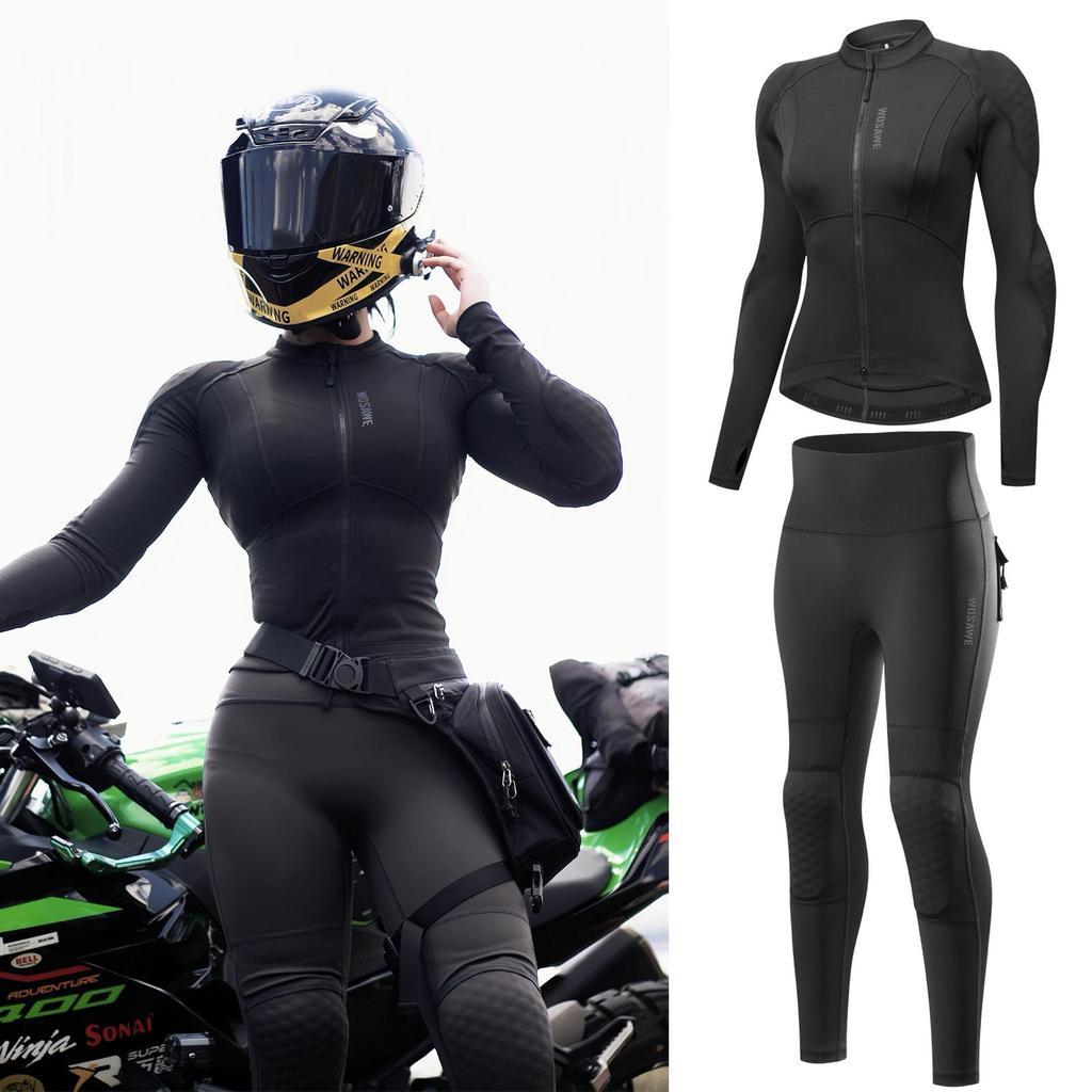 WOSAWE Women's Motorcycle Clothing Slim High Elastic Motorcycle Shirt Pants Full Body Soft Armor Protection Suit