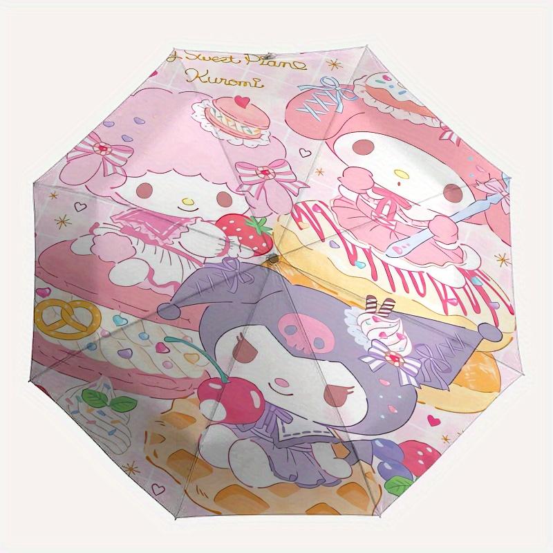 My Melody,Kuromi Automatic Folding Umbrella-Simple 8-Rib Design, Bright Cartoon Pattern, Durable Iron Frame, Suitable for Travel, Outdoor, B