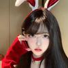 Bookworm Bunny Ear Headband for Christmas Cosplay Parties, Red and White, Cute Bunny Girl Headband with Fluffy Ears, Costume Accessory for Adults and