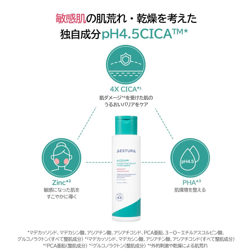 Aesica 365 Hydrating Relief Toner pH 200mL Lotion Weakly acidic Korean cosmetics Moisturizing CICA Niacinamide Madecassoside Dry skin Sensitive skin