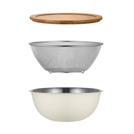 Stainless Steel Drain Basket Set with Lid Multi-Purpose Vegetable Salad Bowl Large Fine Mesh Kitchen Colander for Fruits Rice Washing