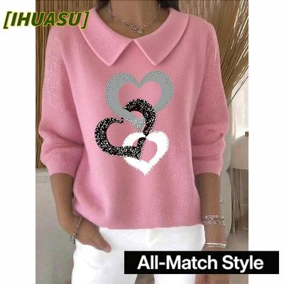 Women's Fashion Casual Solid Color Print Long Sleeve V-Neck POLO Neck Blouses & Shirts