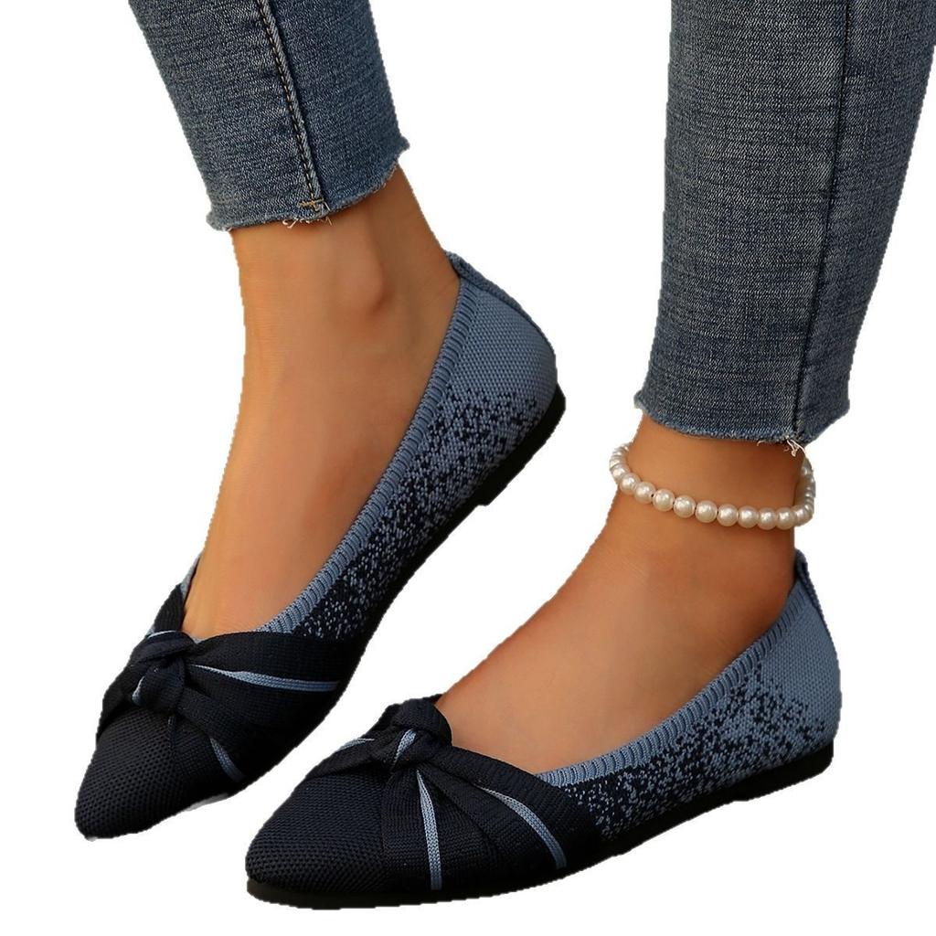 Foreign Trade Large Size Lightweight Soft Sole Doudou Women's Shoes Spring and Autumn 2025 New Color Matching Bow Comfortable Non-slip Single Shoes