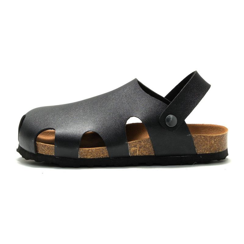 

Children s Cork Sandals Non-slip Boys Beach Shoes Girls Slippers Leather Summer Hole Shoes Two Wear 35 чорний