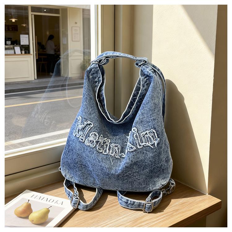 2026 Summer Women's Retro Denim Tote Bag - Large Capacity Casual Shoulder Bag for Students