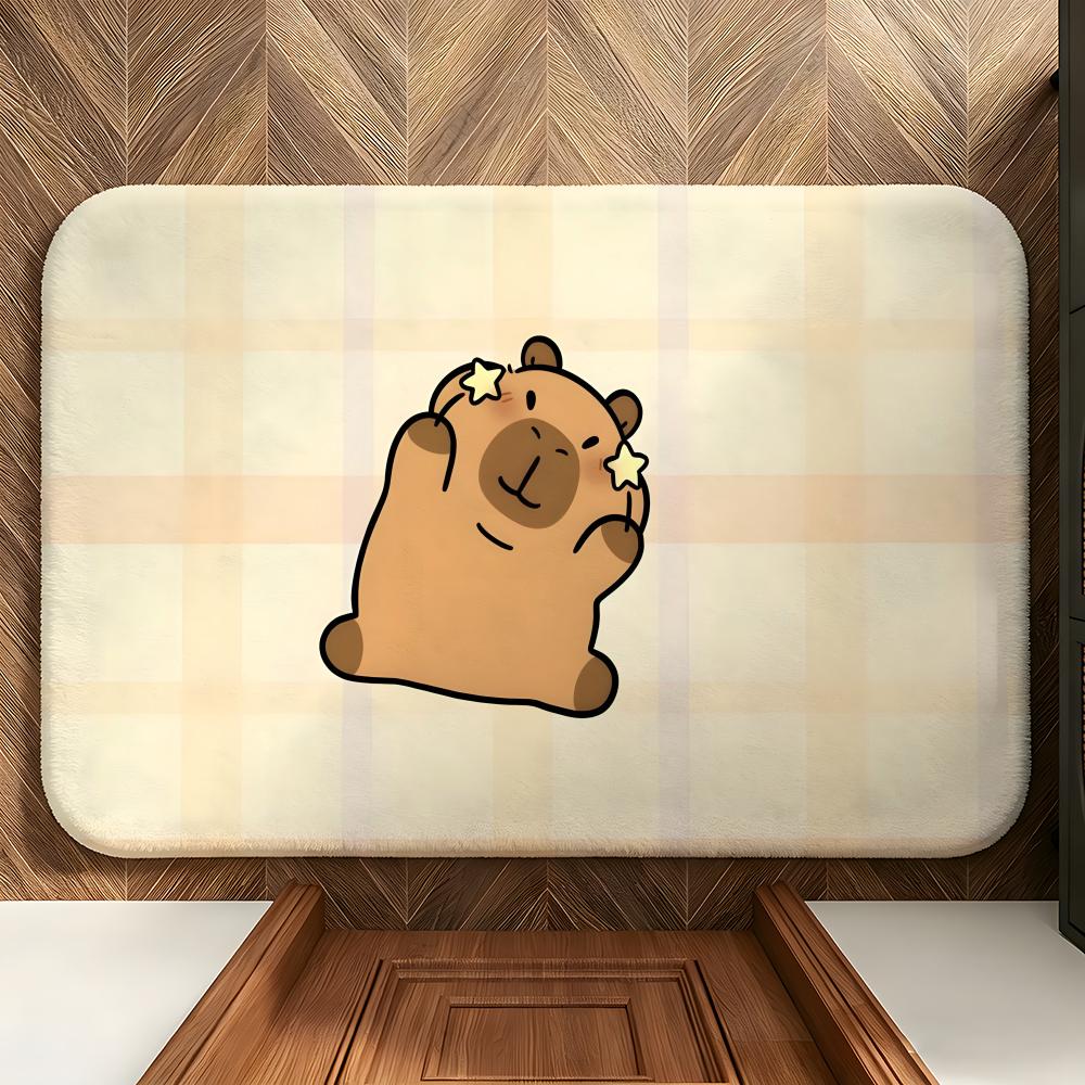 Animal C-Capybara Floor Mat Soft Flannel Entrance Door Mat Non Slip Absorbent Bathroom Bedroom Floor Rug