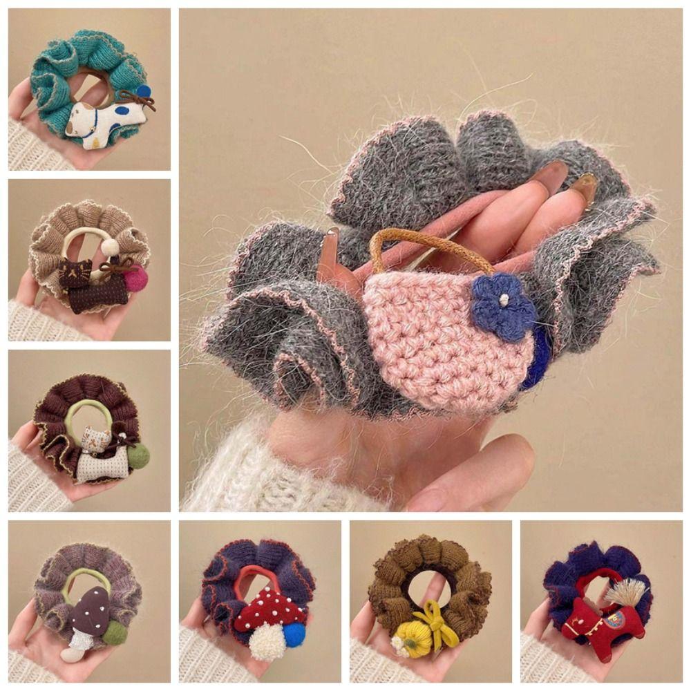 Embroidered Cartoon Animal Hair Rope Large Intestine Circle Bun Rubber Bands Horse Scrunchie  Women