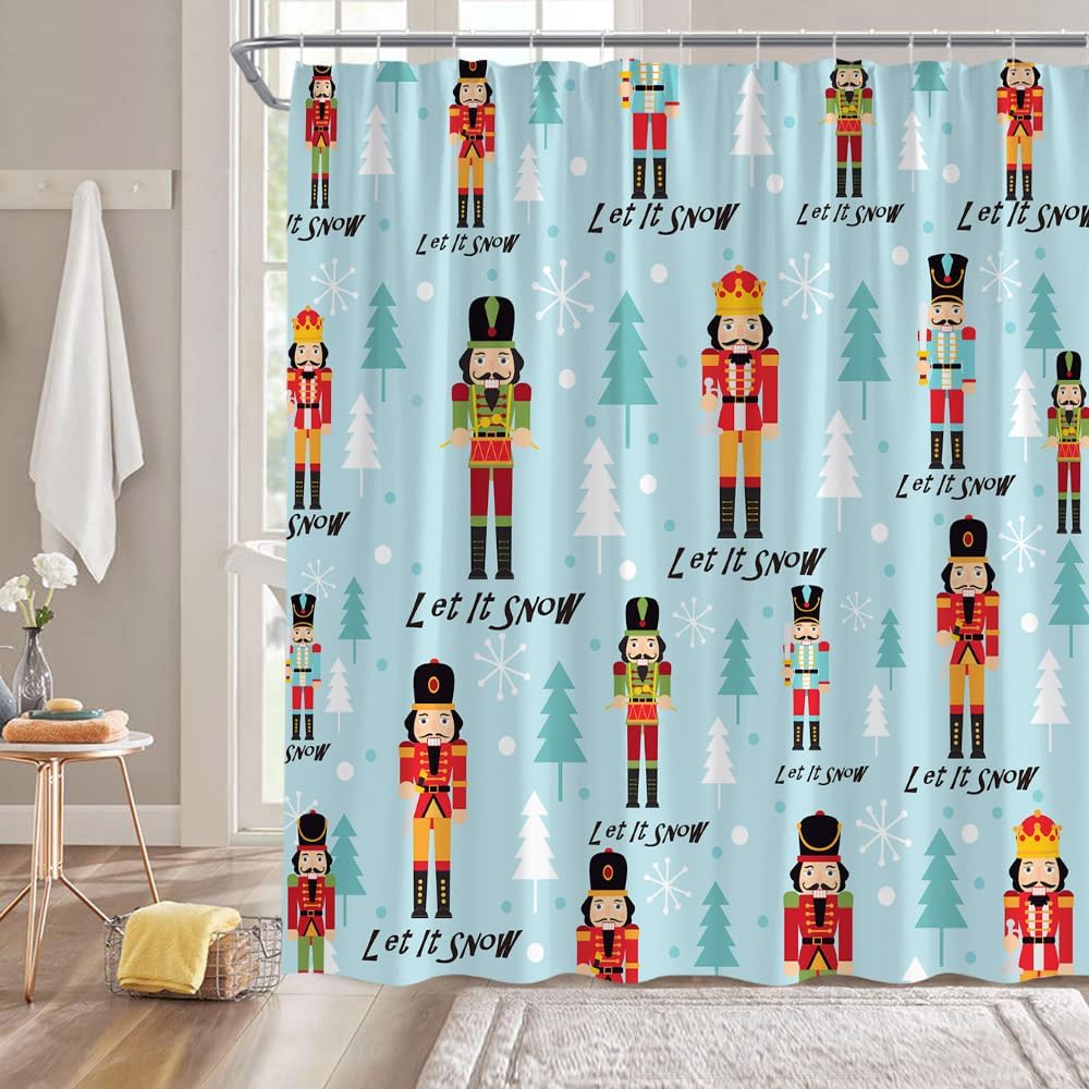 Small Stall Shower Curtain,Merry Christmas Xmas Tree Red Ball Snowflake Twigs Pine Tree Branch Winter Holiday Festival Rusticred