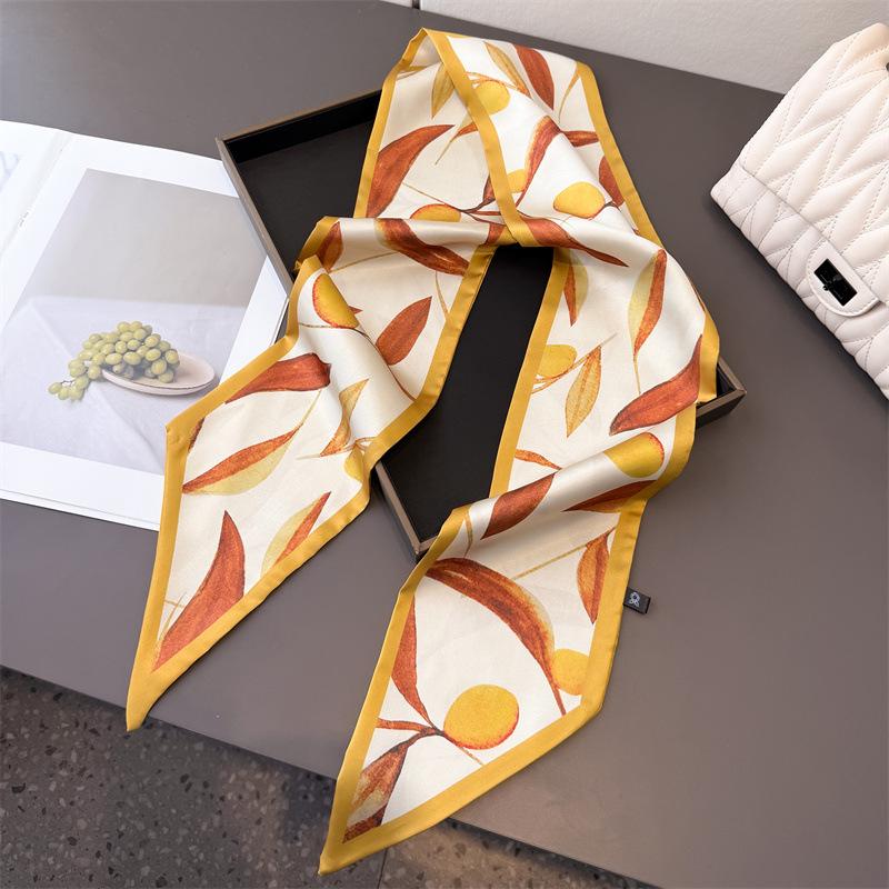 

Весенне-летний фруктовый двухслойный шарф, декоративный шелковый шарф для поездок на работу, весенне-летний диагональный шарф для волос, универсальная тонкая лента 147x14cm