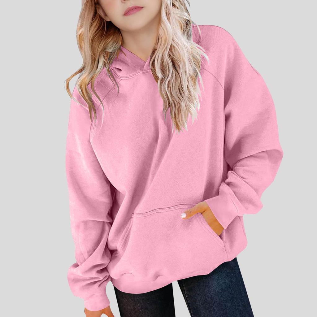 Children's Solid-color Hooded Long-sleeved Girls Sweatshirt