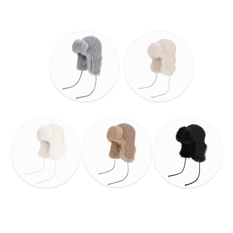Winter Cashmere Cold-Proof Knitted Hat Women's Outdoor Cycling Warm Ear Protection Cap Bomber Hat