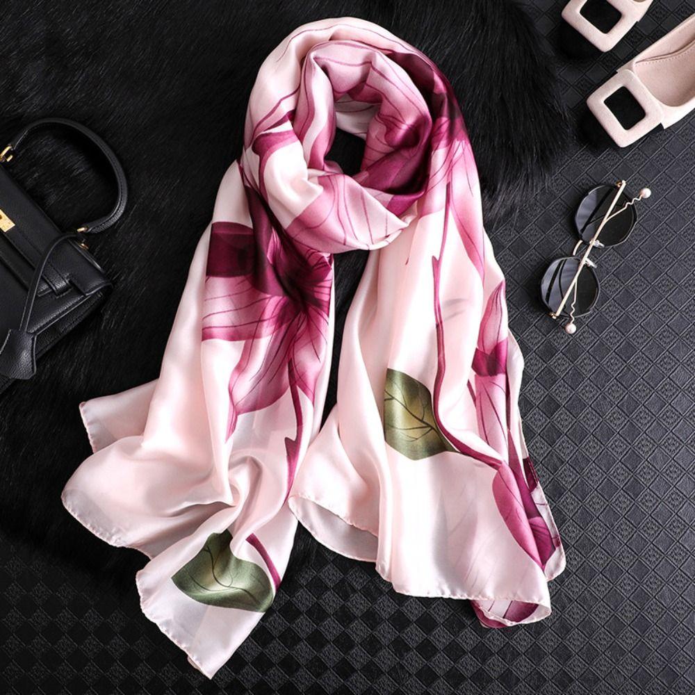 Thin Women Hijab Shawls Print Flower Headscarf Fashion Luxury Silk Scarf  Girl