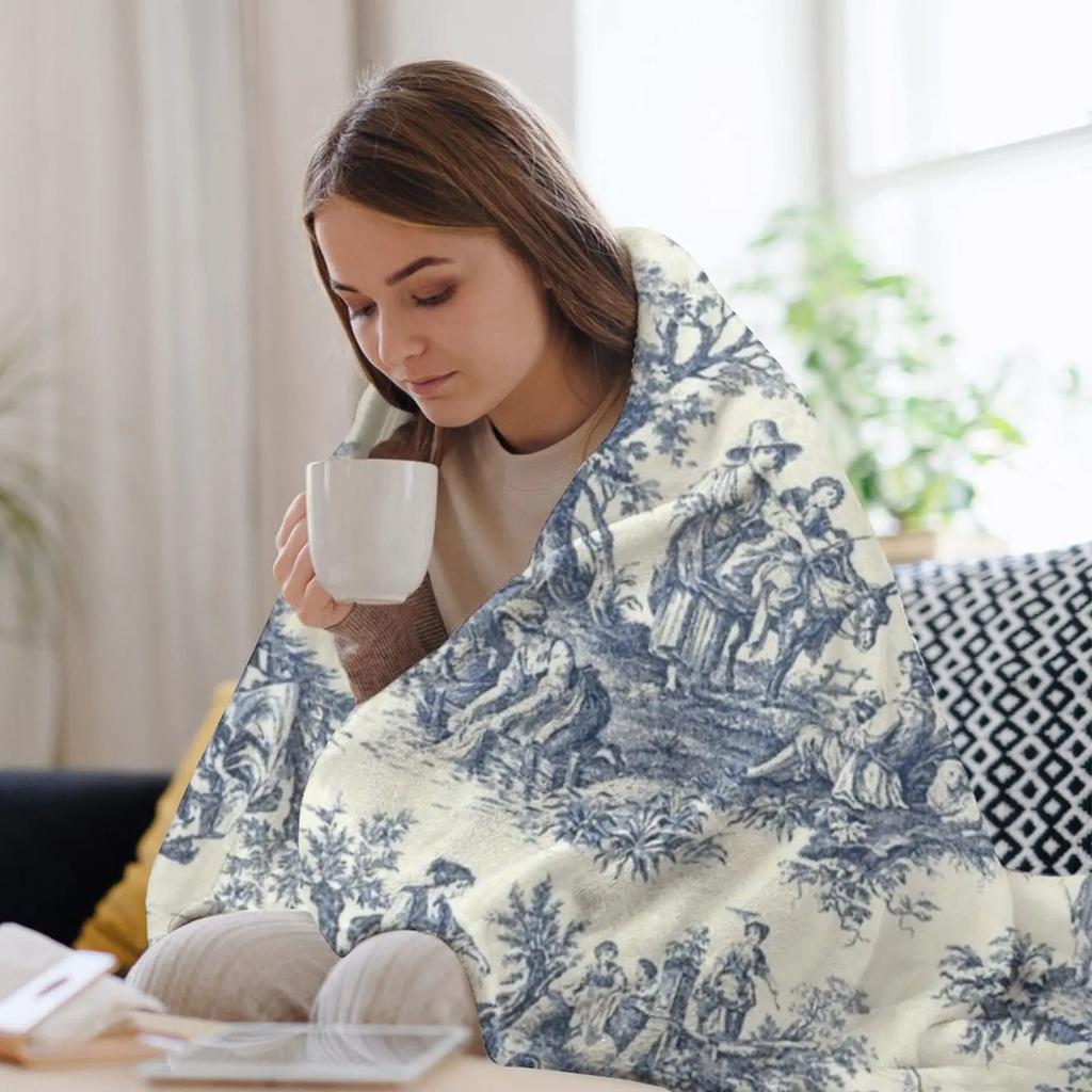 Coperta da picnic in tessuto francese azzurro polvere, morbida coperta decorativa per divano, camera da letto