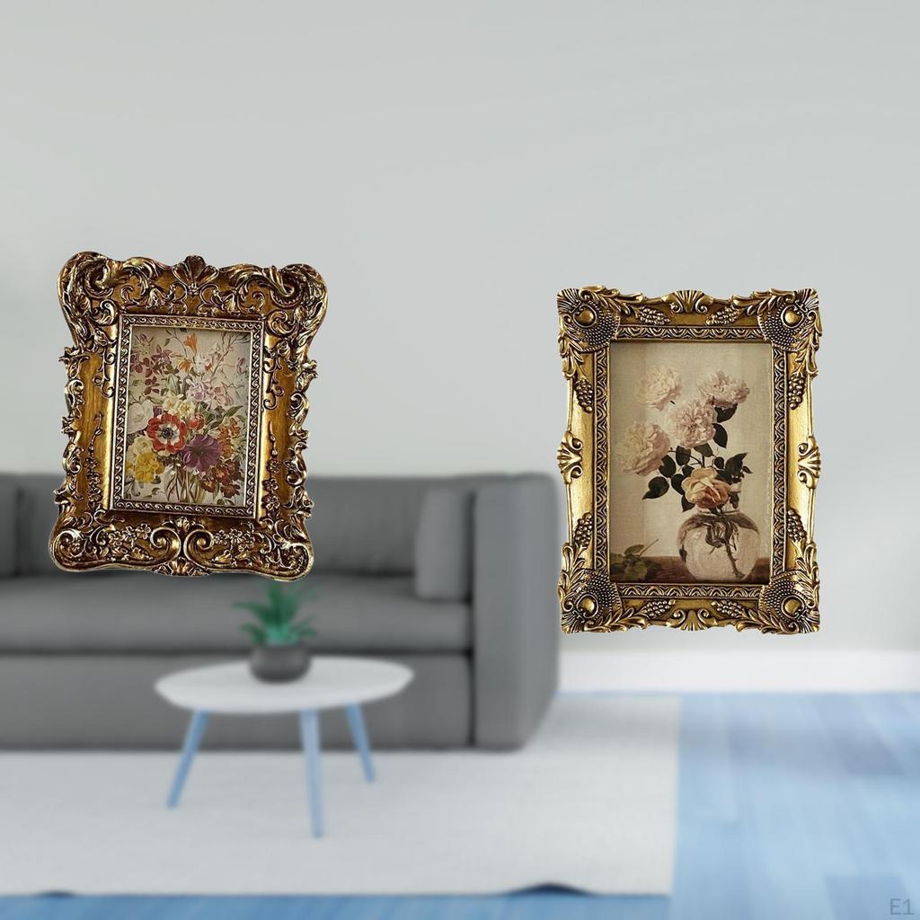 Hand Carved Ornate Floral Photo Frame Vintage Resin Decorative Picture Holder Tabletop Wall Mounted