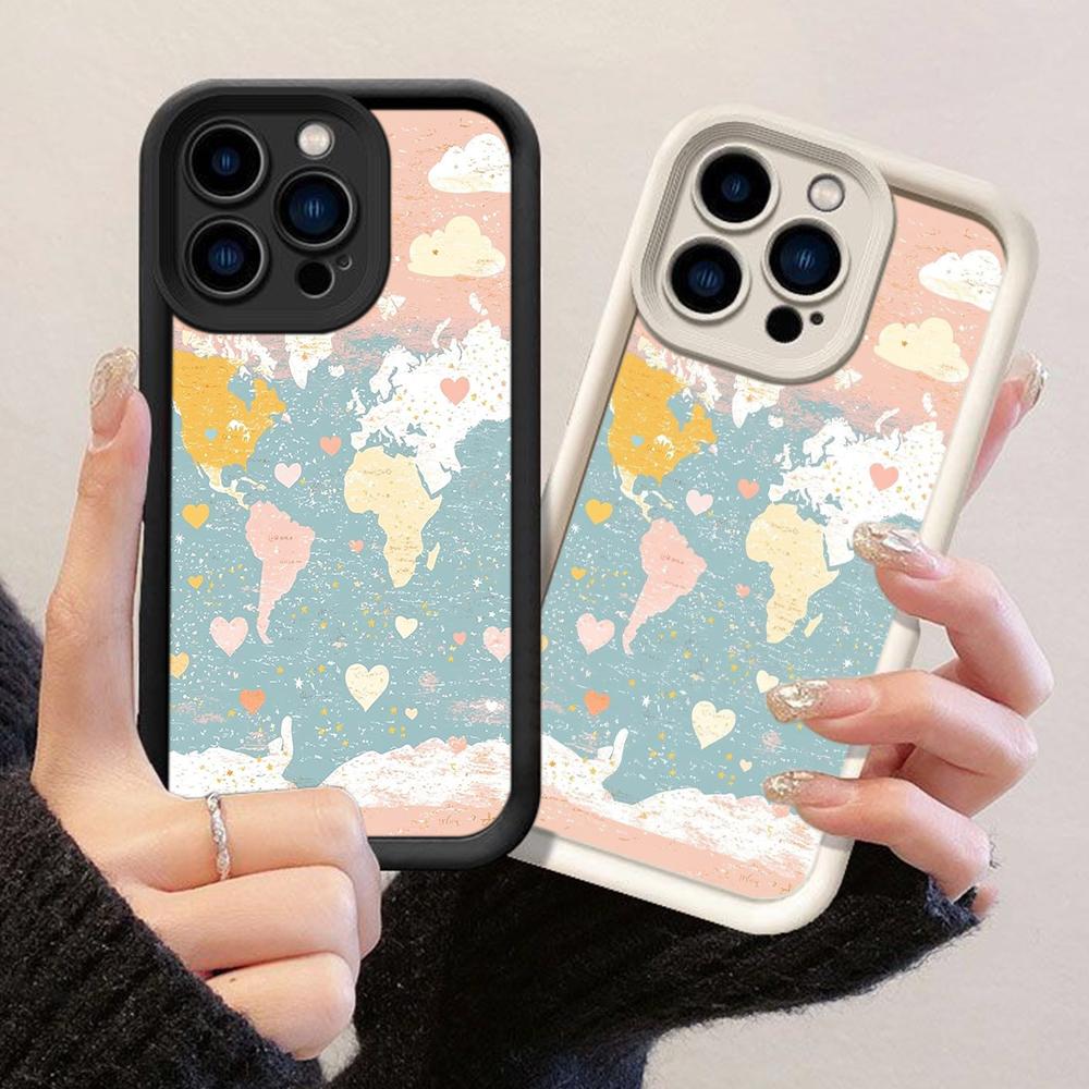JT192 Colorful World Map Travel for iPhone 17 16 15 14 Pro Max Samsung S26 S25 Ultra A17 A16 A07 A56 A06 A55 Xiaomi 15T Redmi 15c 14C Soft TPU Case