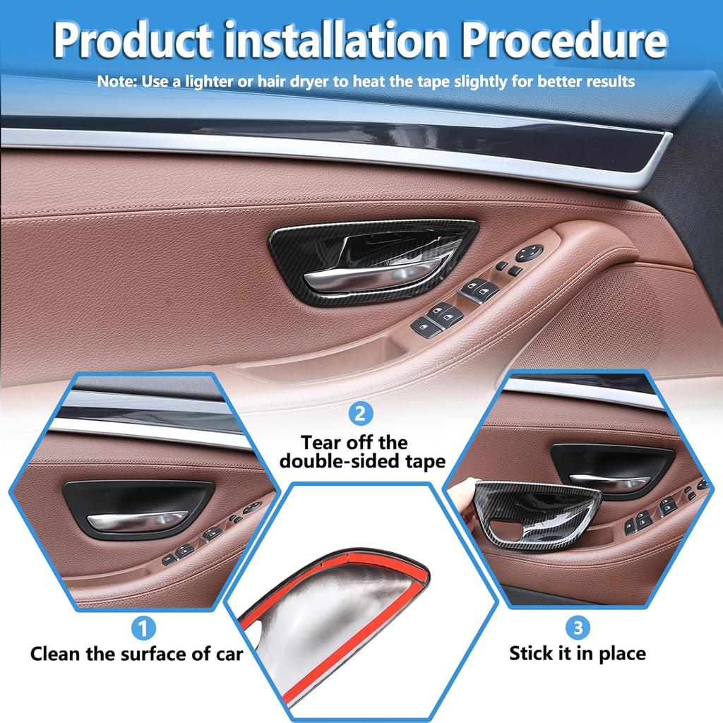 Sekhyna Inner Door Handle Cover Trim Compatible with BMW 5 Series F10 520 528 525 2011-2017 ABS 4PCS Interior Door Bowl Anti Scratch Protection Cover