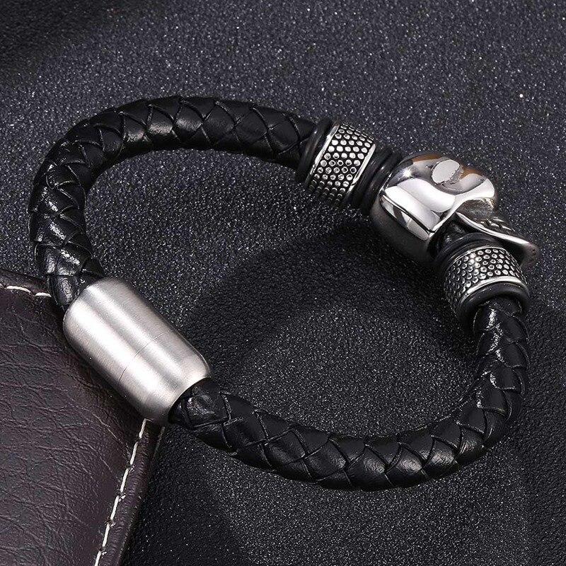 Punk Men Bracelet Skull Round Rope Stainless Steel Bangle Fashion Male Jewelry Wristband Gift