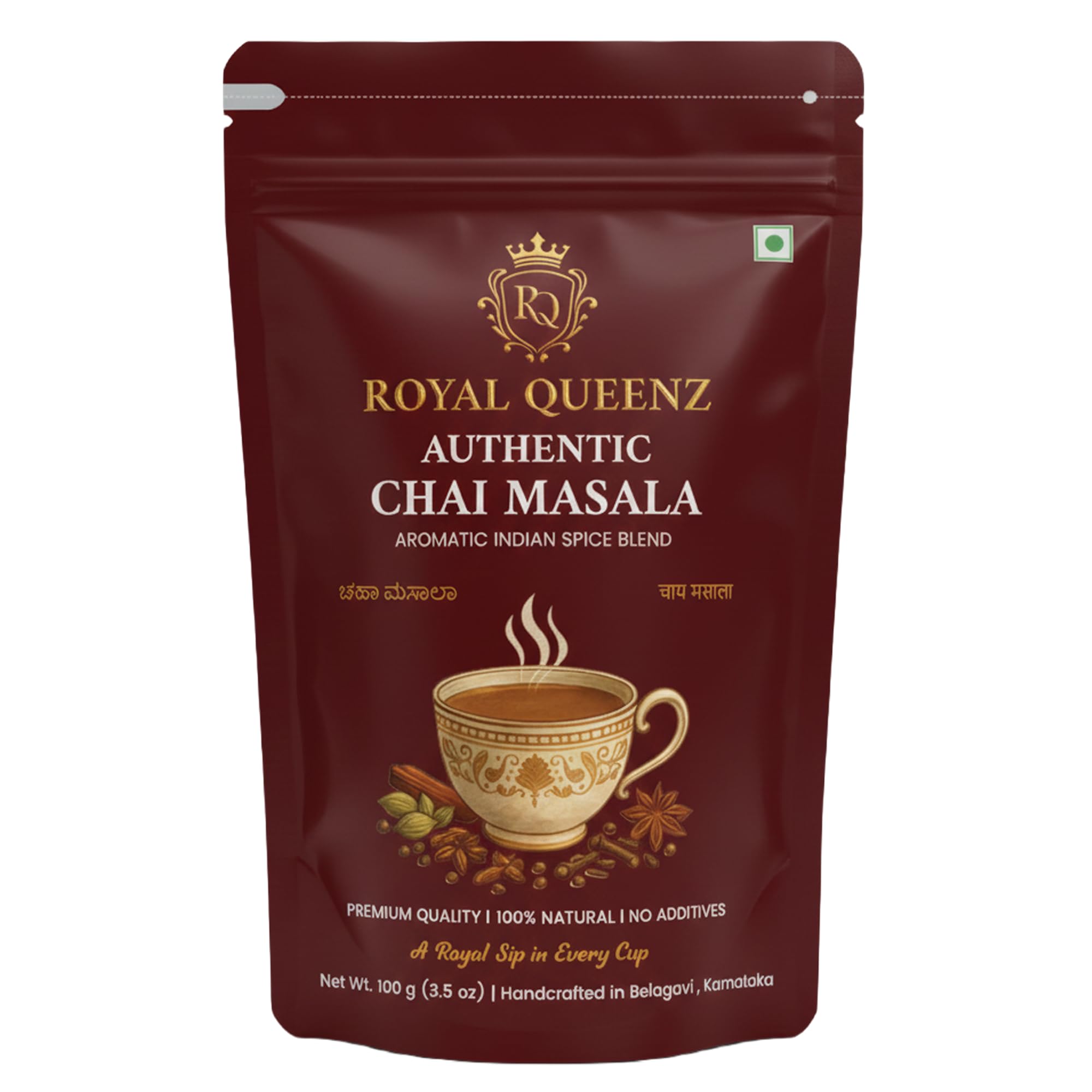 

Royal Queenz Chai Masala Powder | Premium Indian Masala Tea Blend | Natural Aromatic Spices for Kadak Chai | 100g