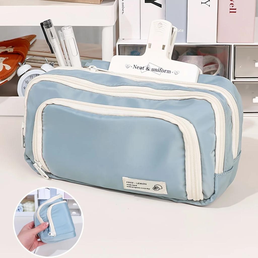 1pc-Cream Puff Pencil Case Big Capacity Pen Bag Zipper Stationary Pen Case Simple Dirt Durable Cute Stationery Bag Pencil Case