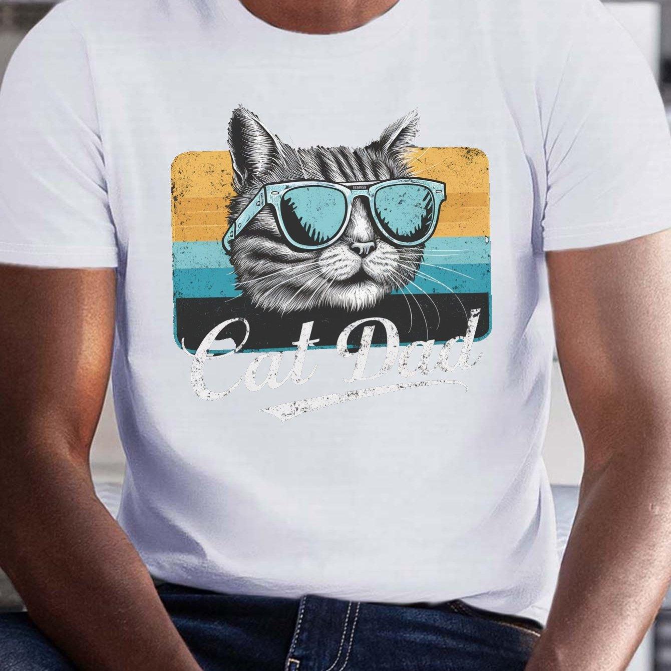 Cool Sunglasses Cat Dad Graphic Print Cotton Short Sleeve Tshirt Casual Mens Tee S
