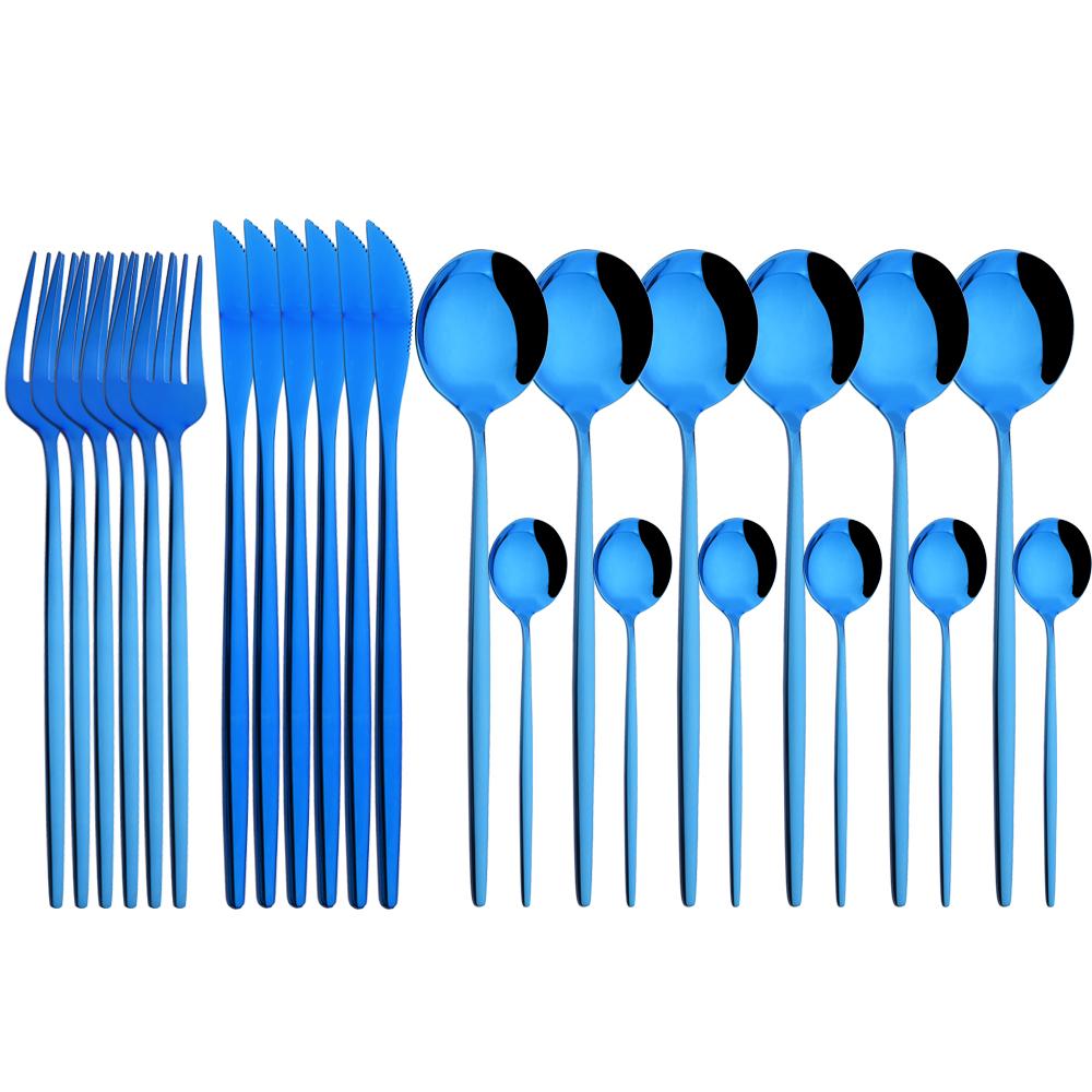 Jankng Gold 24Pcs Dinnerware Stainless Steel Cutlery Set Knife Fork Spoon Western Tableware Set Dinner Kitchen Silverware Set