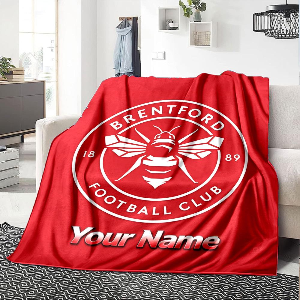 1pc Brentford F.C Blanket with Custom Name, Gift, for Men and Women, Soft Blanket, Good for Sofa Bed Couch Travel, Lightweight Flannel Blanket