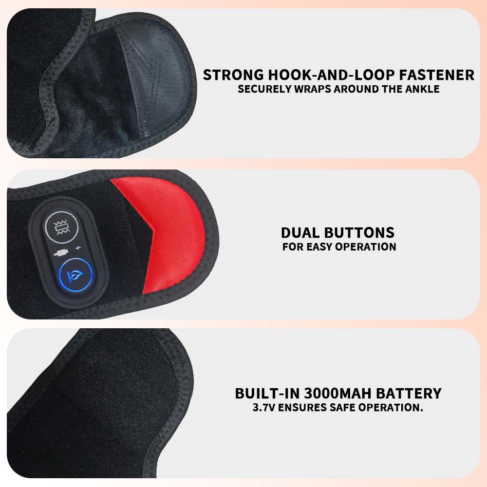 36PCS 660/850nm Red Light Ankle Wrap Rechargeable Heat & Vibration Foot Massager LED Heating Pad Cordless Ankleband Brace Belt