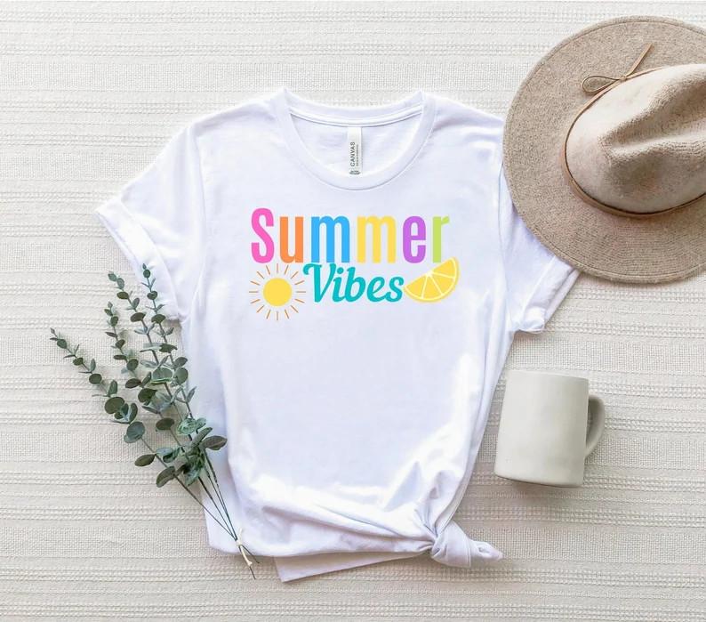 Summer Vibes Shirt Sunshine Beach Vacation Travel Graphic Tee M