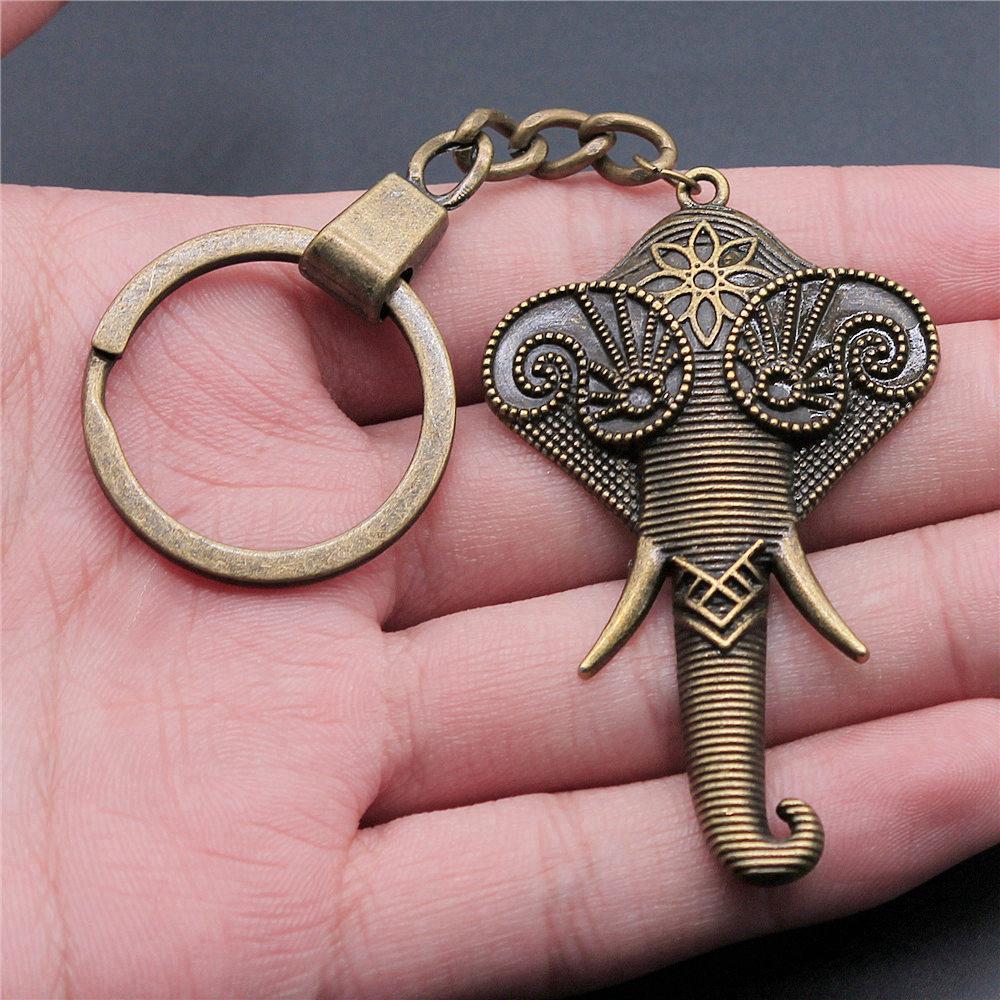 Elephant Horse Animal Duo Pendant Antique Bronze Metal Keychain with 30mm Ring for Students Hot Sale