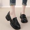 Fashion Cowhide Women Shoes Fashion Mid Heel Thick Soled Genuine Leather Retro Loafers Spring Autumn Flat Women Singles Shoes Mom Shoes