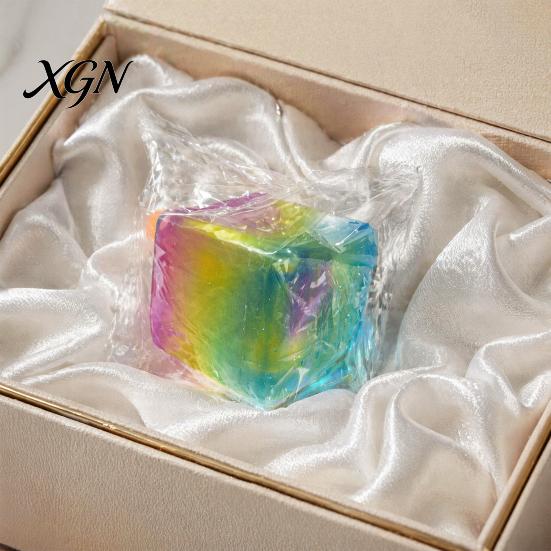 Relaxation Squeeze Ball Rainbow Ice Cube Stress Ball, Transparent Jelly Fidget Toy Soft Glue for Anxiety Relief, TPR Decompression Kids Adults