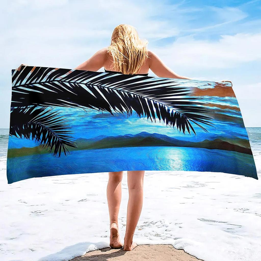 Beach Towel Palm Leaves Pattern Oversized Microfiber Tropical ,Thin Lightweight Pool Swim Tree Bath Shower