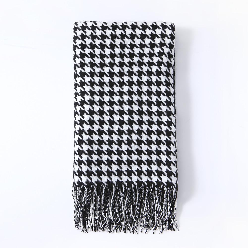 Modern Simple Throw Blanket Black And White Houndstooth Decor Sofa Blanket Homestay Hotel Bed Towel Bed Flag Soft Scarf Tassel