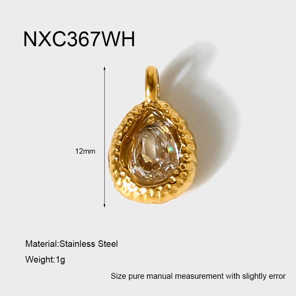 18K Gold-Plated Zircon Water Drop Hammered Pendant - Stainless Steel, Waterproof DIY Jewelry Accessory