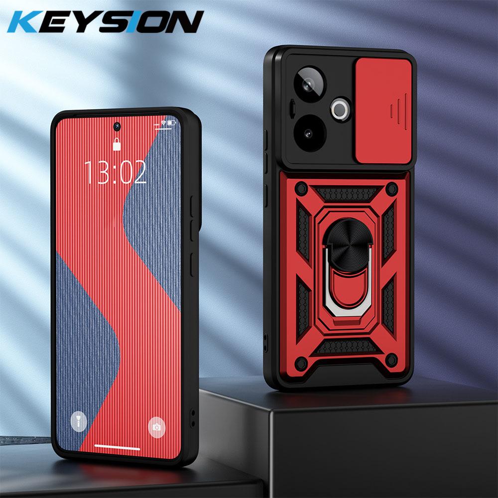 

KEYSION Противоударный бронированный чехол для Realme GT 7 Pro Сдвижная защита объектива камеры Кольцо-подставка Чехол для телефона для OPPO Realme GT 7 7T 5G for Realme GT 7T красный