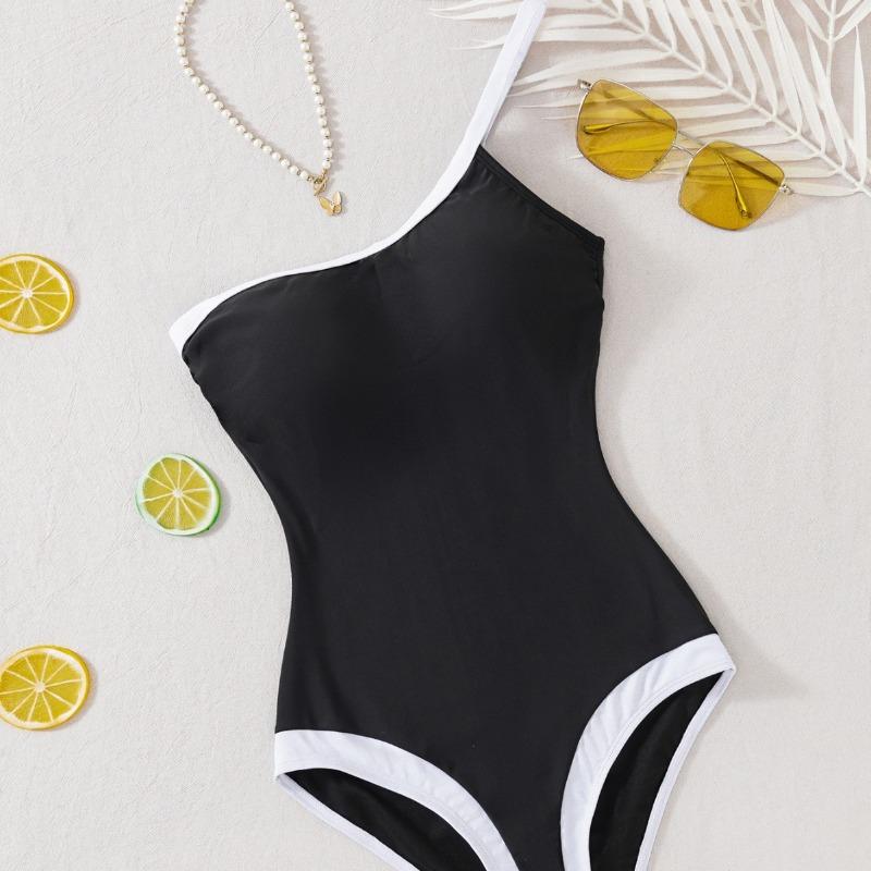 Swimsuit Women's One-shoulder Contrasting Color Design New Pure Desire Fashion Swimsuit One-piece Swimsuit