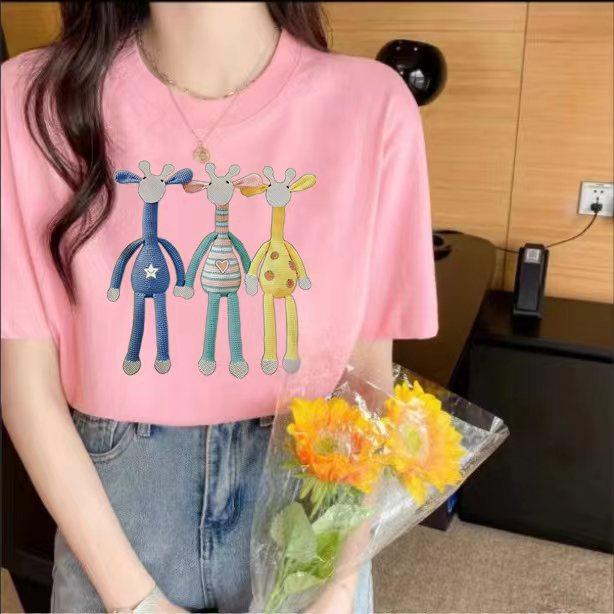 Cotton T-shirt women's American retro 2025 summer new round neck short sleeves