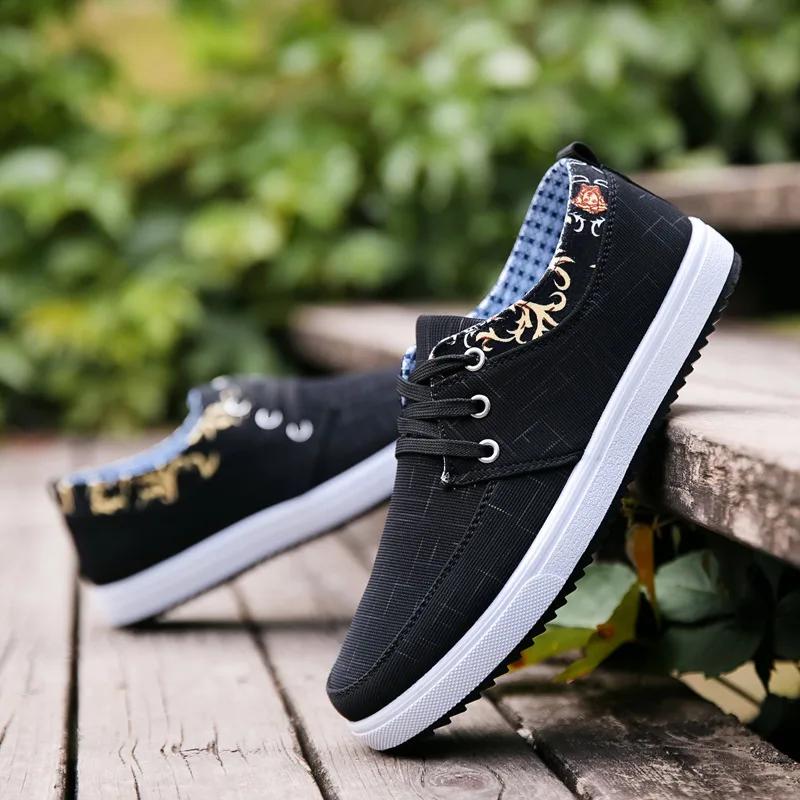 Trend Herren Freizeitschuhe Blumenmuster Canvas Schuhe 2024 Sommer Herren Slipper Low-Top Laufschuhe Leicht Atmungsaktiv Herren Arbeitsschuh