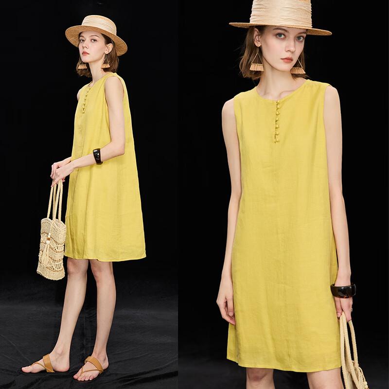 Women s Tencel Ramie Sleeveless Midi Dress XL светло-желтого
