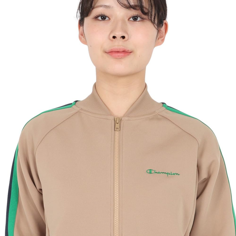 Champion Basic Long Sleeve Zip Cardigan with Embroidered Sand Women's Sweatshirt, Beige, CW-B003