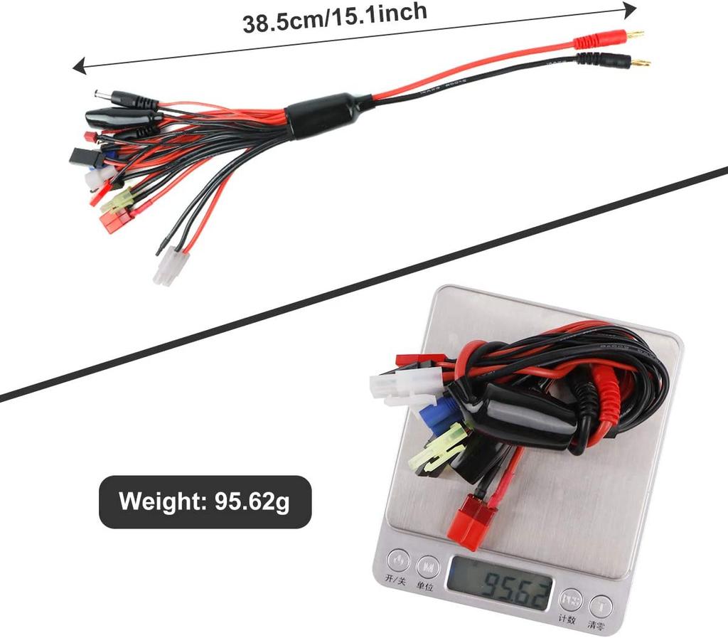 14-in-1 RC Charger Adapter Cable | Universal Charging Harness for RC Models and Drones | Includes JST, Deans, EC3, Tamiya, XT60, More | Red, Plastic