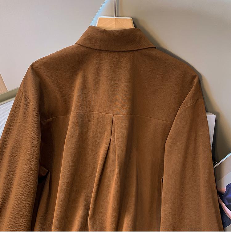 Women's Plus Size Blouse Korean Style Spring Autumn Loose Elegant Casual Mid-length Tops Long Sleeved Waist Cinching Shirts