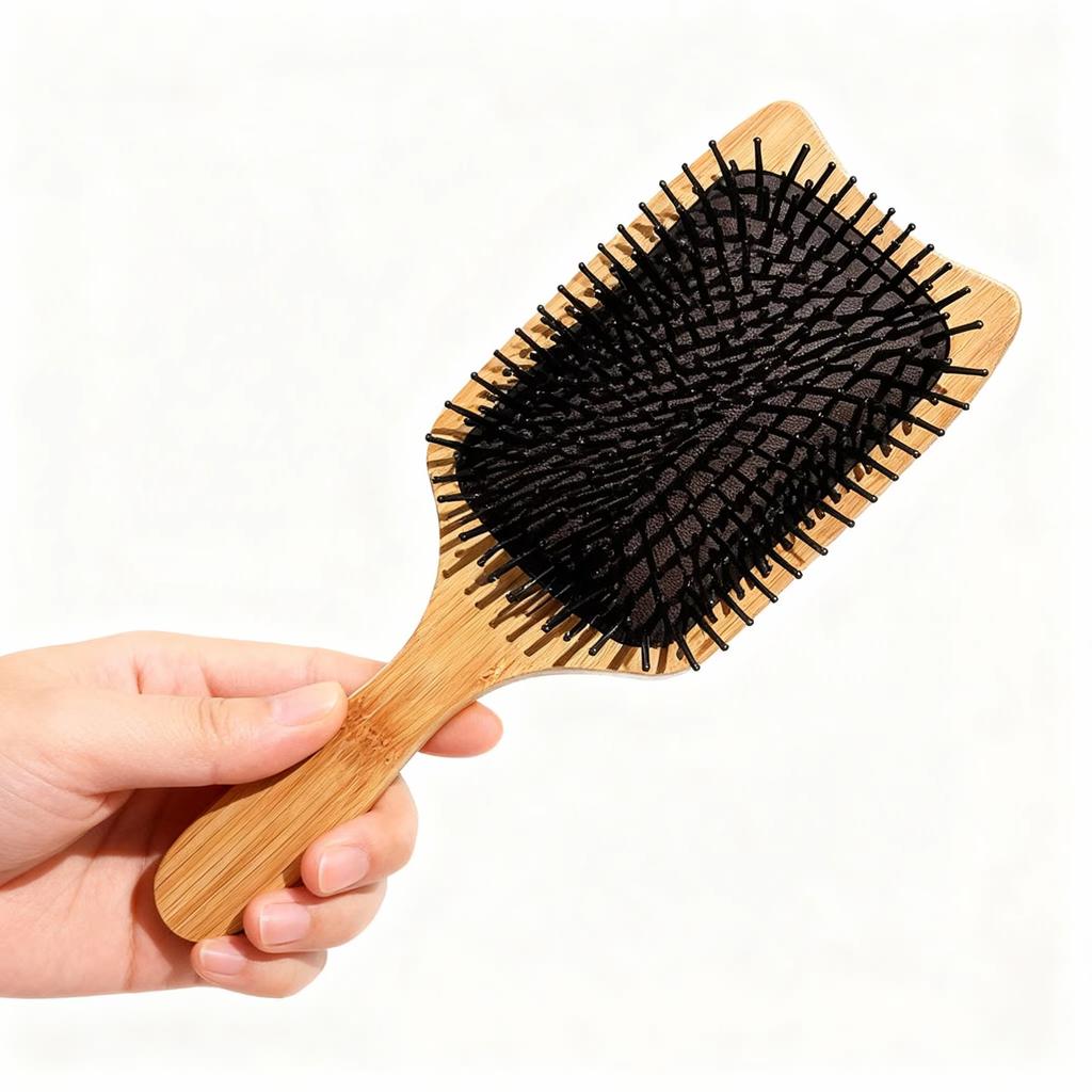 Private Label Custom Natural Bamboo Handle Square Scalp Massage Paddle Brush Boar Bristle for Dry and for Hair