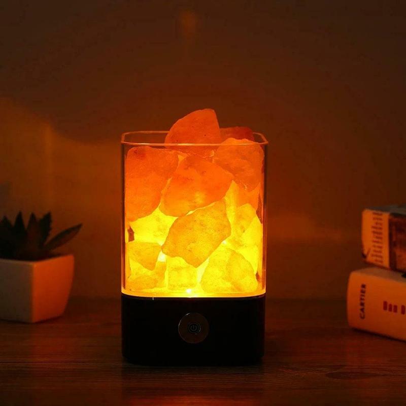 USB-Salzlampe mit natürlichem Himalaya-Kristall, LED-Farbwechsellicht, Ionisator, Schwarz