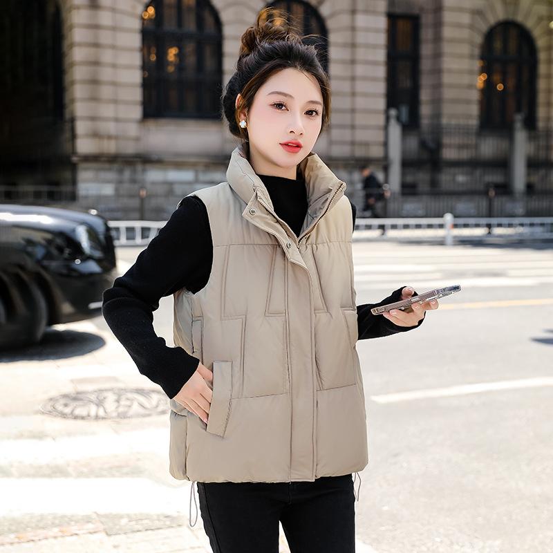 Autumn and Winter Short Cotton Vest for Women Back To Season Stand Collar Student Outer Wear Fashionable Waistcoat Loose Cotton Vest