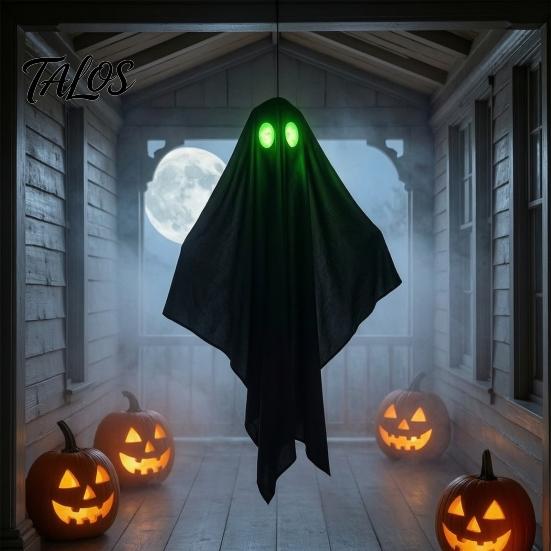 Durable Halloween Ghosts Hanging Ghost Outdoor Decoration, Spooky Black Fabric with Green Tree Decorations Eyes for Outside Tree, Porch, Yard,