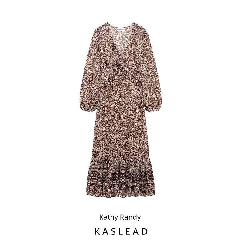 Kaslead New Arrival Women's Clothing Fashion Style Fashion Laminated Decoration Print Midi Skirt Dress 3564054