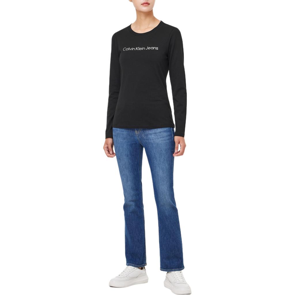 Calvin Klein Jeans Logo Straight Cut Crew Neck Long Sleeve T-Shirt Women Tops Black J225484BEH