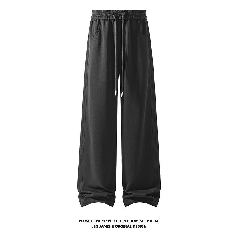 American high street new sweatpants men's casual scimitar sports trousers rivet autumn wide leg loose middle waist cotton