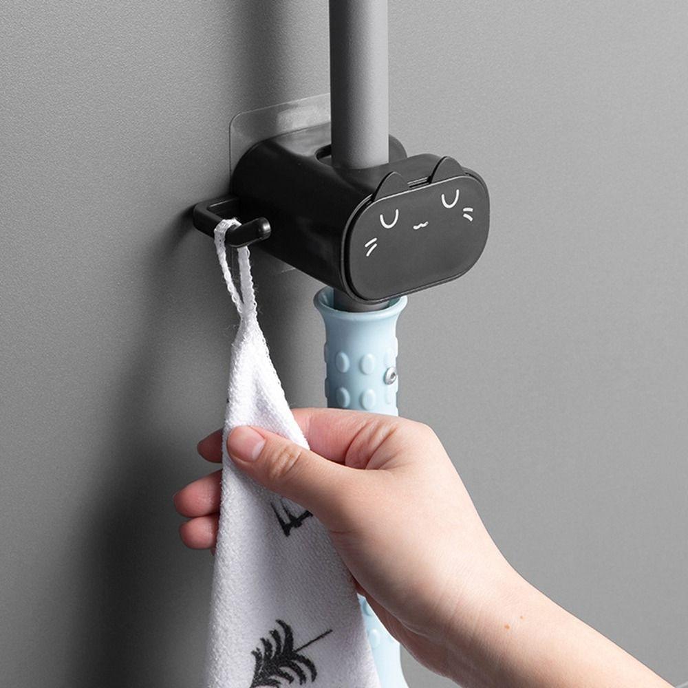 Cartoon-Katze Wandbehang Mopp Besen Wasserdicht Toiletten-Aufbewahrungsregal Festes Moppregal für den Haushalt